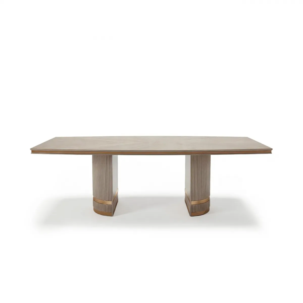 Cream rectangular luxury wooden dining table with ribbed design base by Luxury Group International