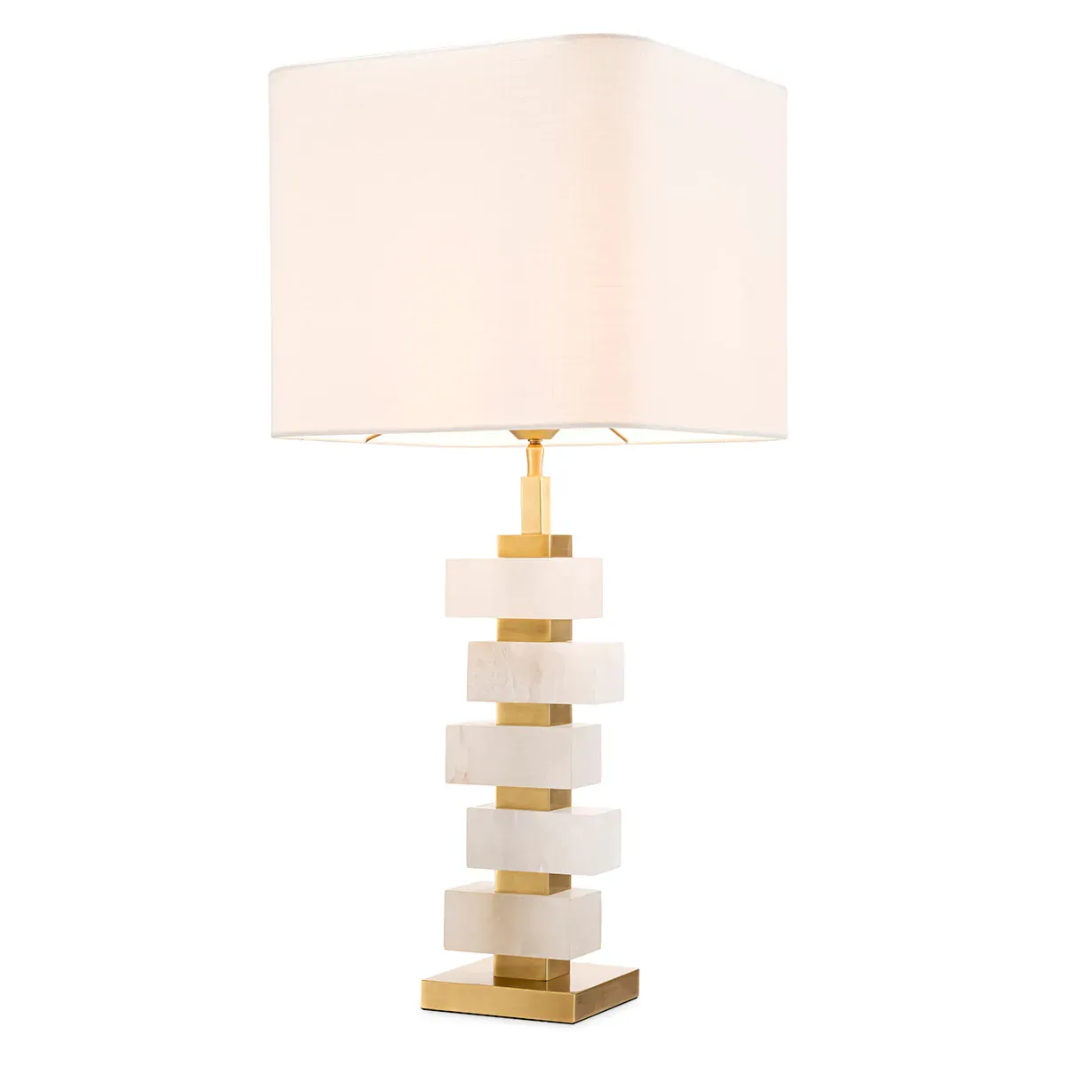White alabaster Elegant Modern Table Lamp in Gold Antique Brass Finish by Luxury Group International