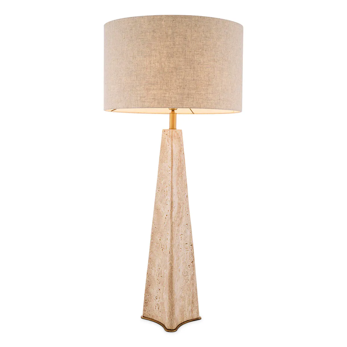 Luxury Modern Table Lamp in Beige Antique Brass Finish with Travertine Base by Luxury Group International