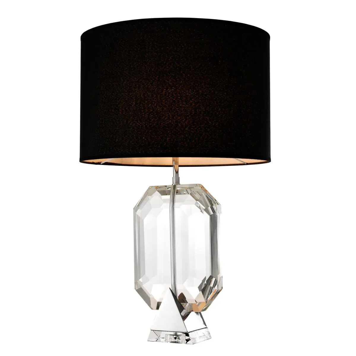 Lampe de table moderne avec abat-jour noir et finition nickelée en verre cristal prismatique facetté par Luxury Group International