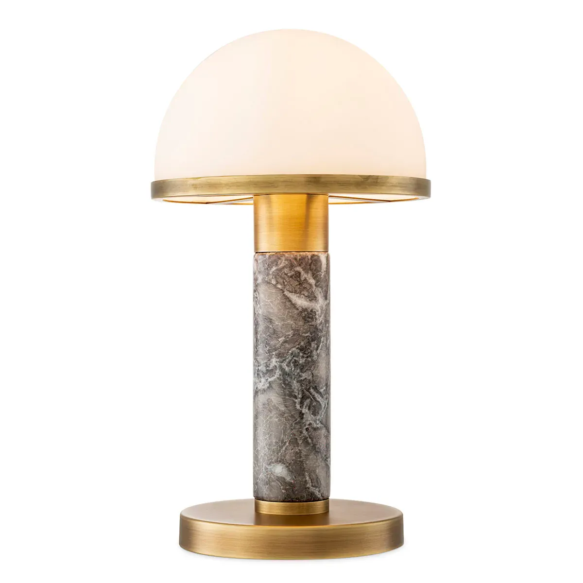 Elegant Luxury Modern Table lamp in Grey Marble and White Opal Glass with Dome Shade by Luxury Group International