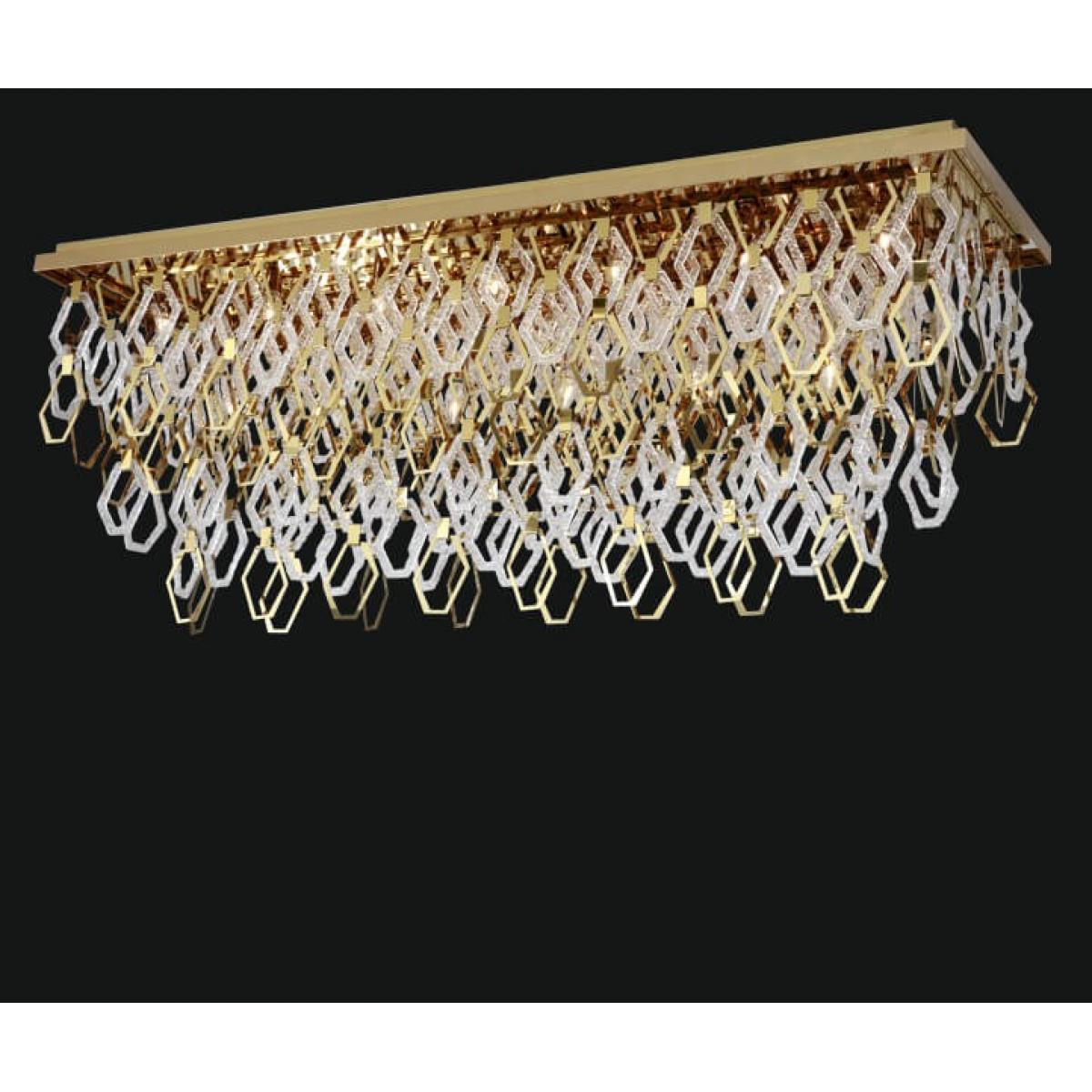 Goldener Rechteckiger Moderner Luxus Kristall Kronleuchter mit Kettenfransen von Luxury Group International