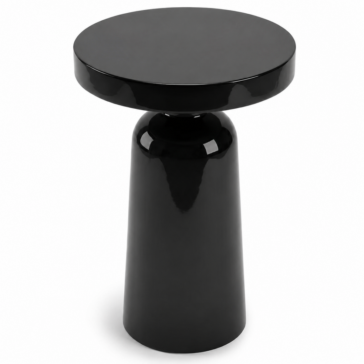 Glossy black round top cone side table with pedestal by Luxury Group International