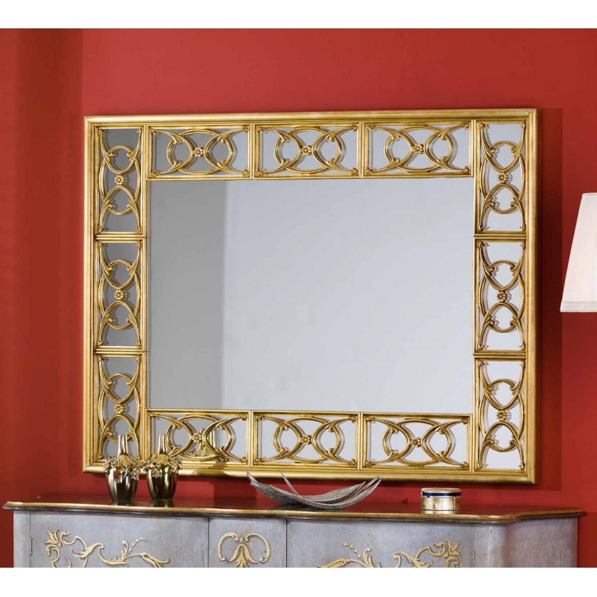 Goldener Barock Luxus Wandspiegel mit geometrischem Rahmen aus offenen Paneelen – Barockspiegel Vorderansicht von Luxury Group International