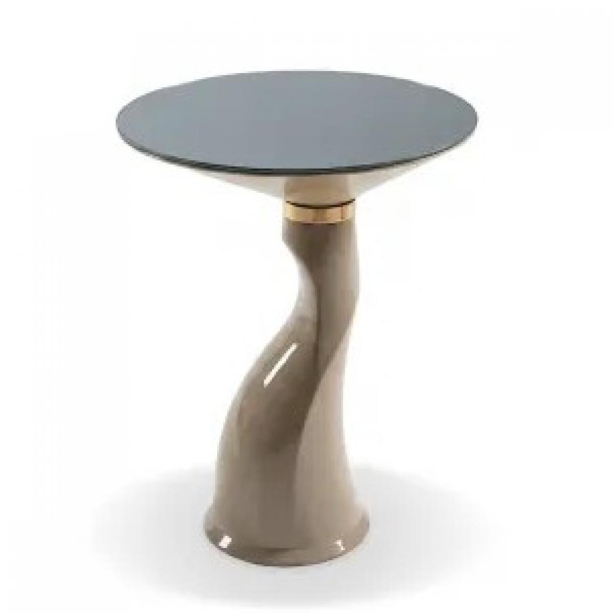 Gray Round Top Luxury Modern Side Table in Gold Polished Metal with Hourglass Base by Luxury Group International