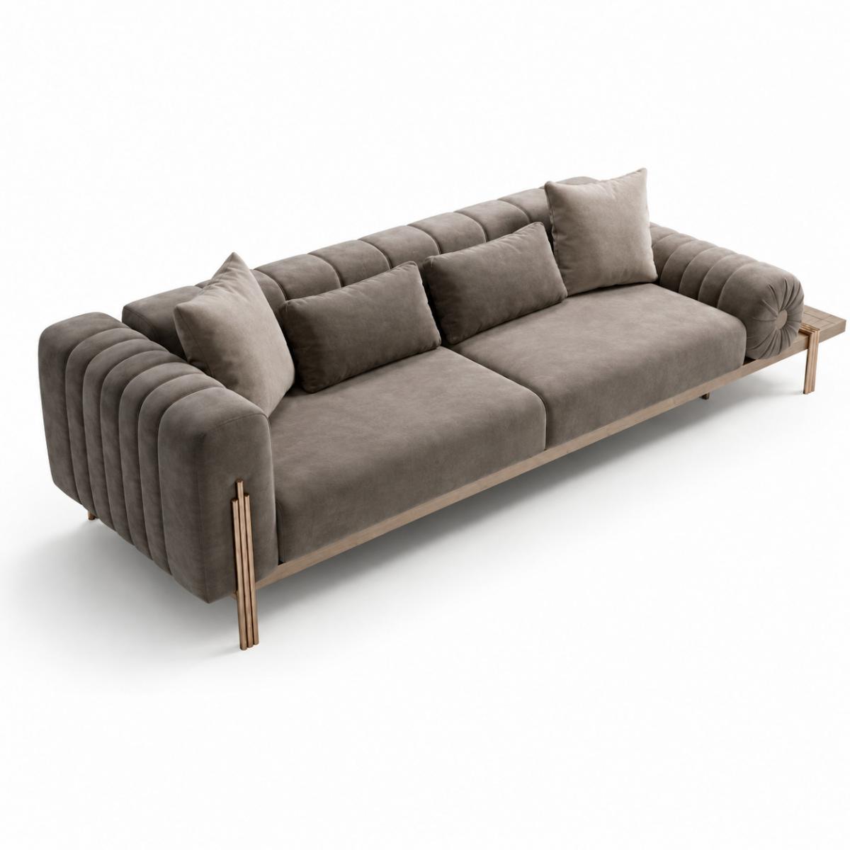 Gray Upholstered Four Seater Luxury Modern Sofa With Integrated Coffee Table by Luxury Group International
