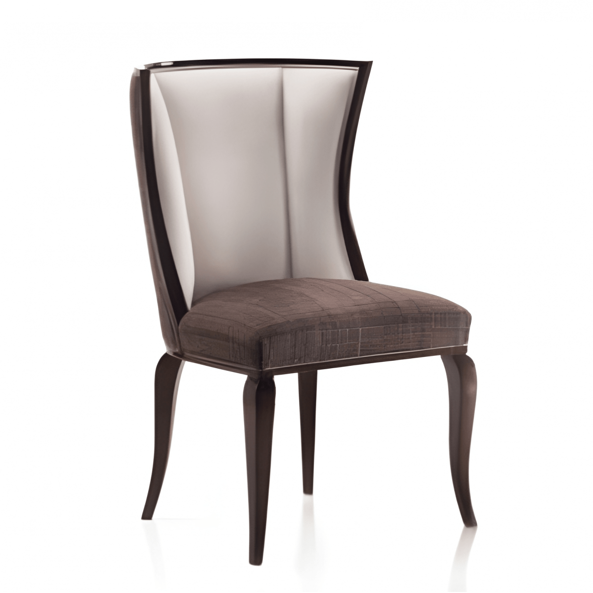 Chaise de Salle à Manger en Bois de Luxe à Dossier Haut avec Tissu Texturé Marron et Dossier Crème - Mobilier de Salle à Manger Vue de face par Luxury Group International