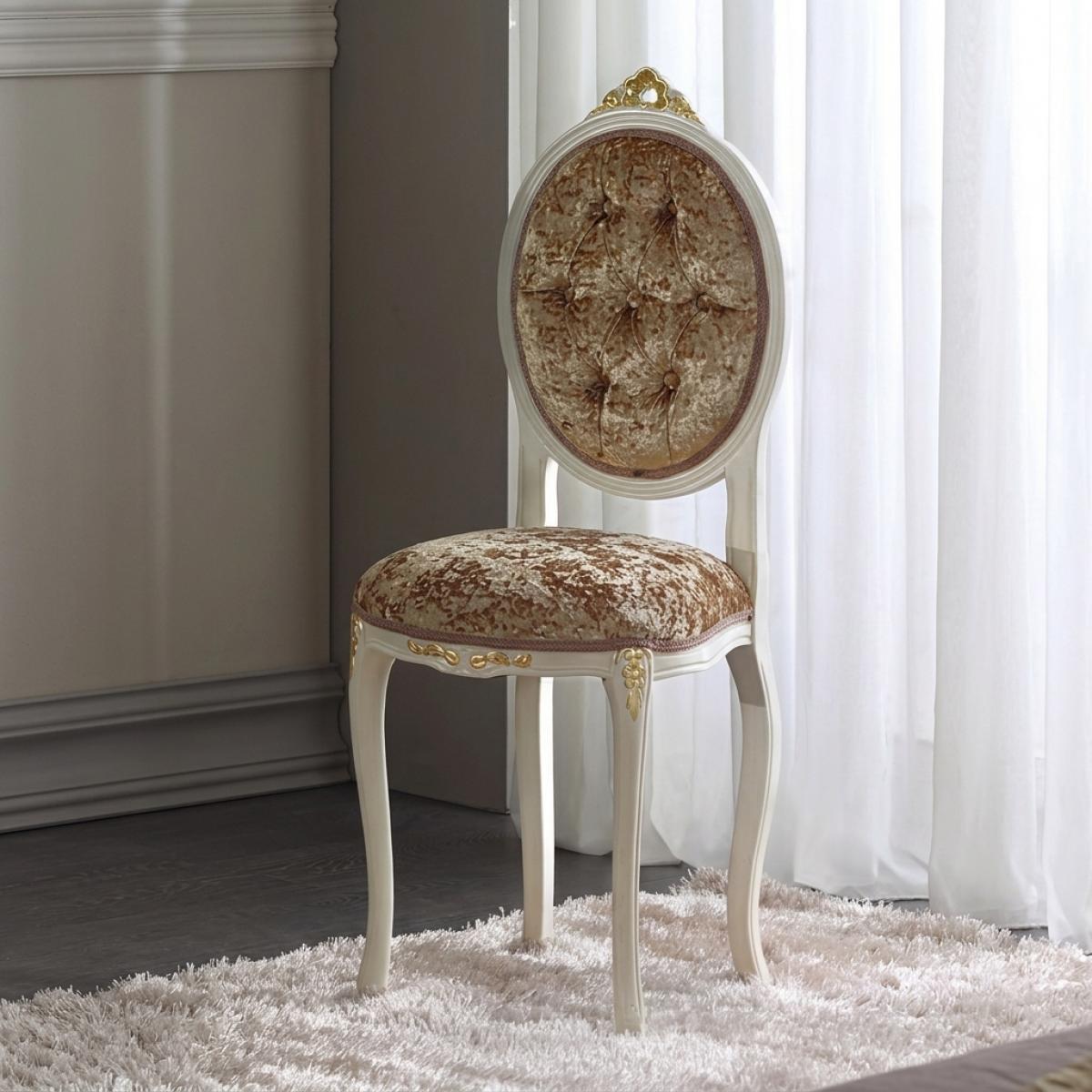 Ivory Baroque Button-Tufted Luxury Dining Chair in Beige Upholstery with Oval Backrest - Baroque Furniture Front View by Luxury Group International