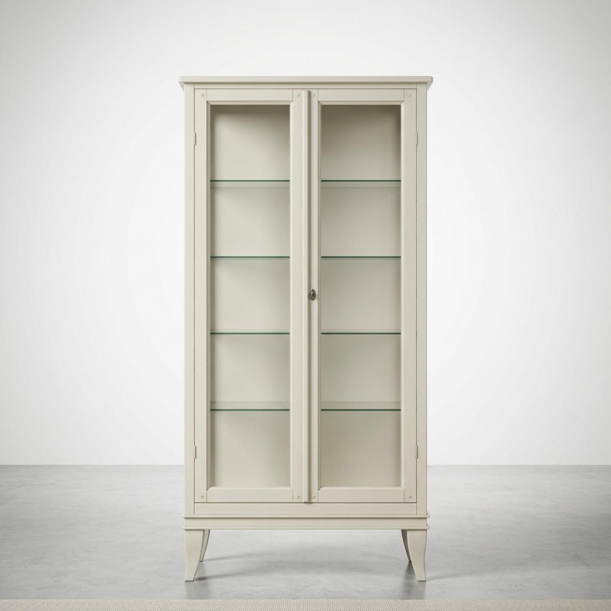 Ivory Baroque Double Door Glass Luxury Display Cabinet - Baroque Furniture Front View by Luxury Group International