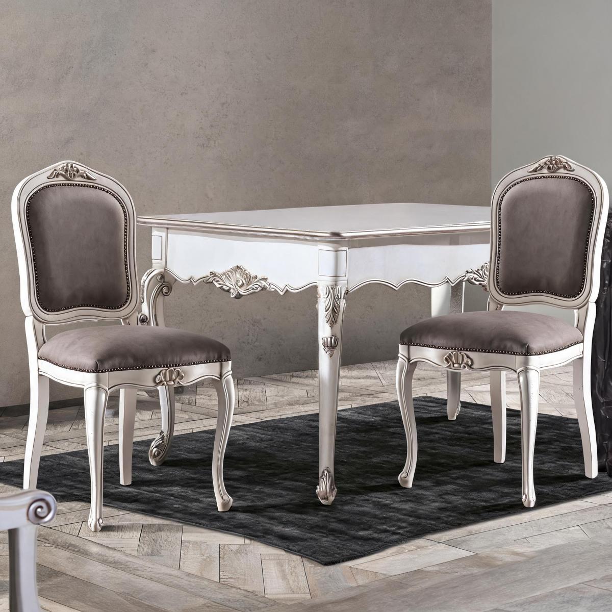 Ivory Baroque Luxury Dining Room Set - 1 Square Extendable Table & 4 Grey Upholstered Chairs Front View by Luxury Group International