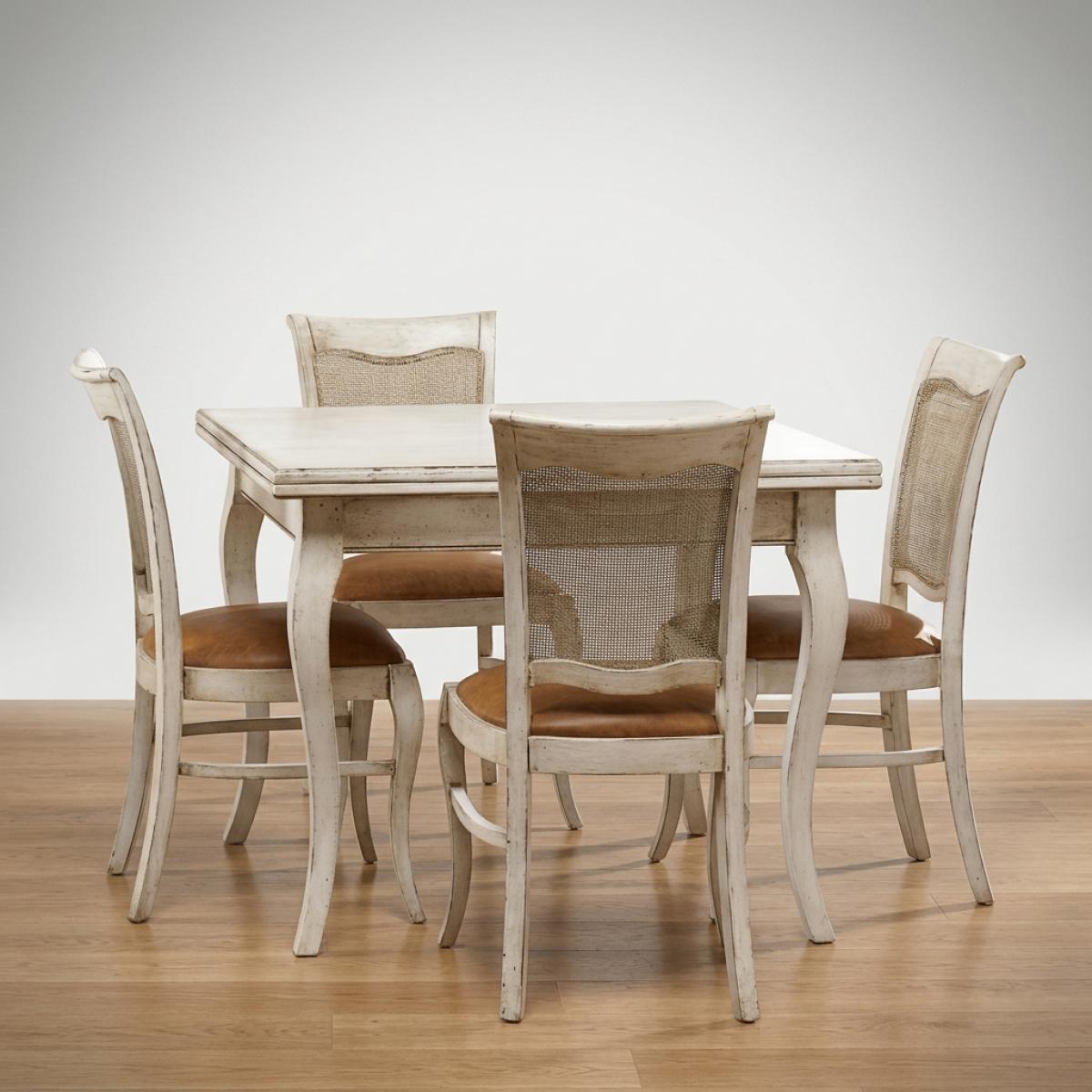 Ivory Barock Luxus Esszimmer-Set — 1 quadratischer Tisch & 4 Esszimmerstühle - Barock Esszimmer-Set Vorderansicht von Luxury Group International