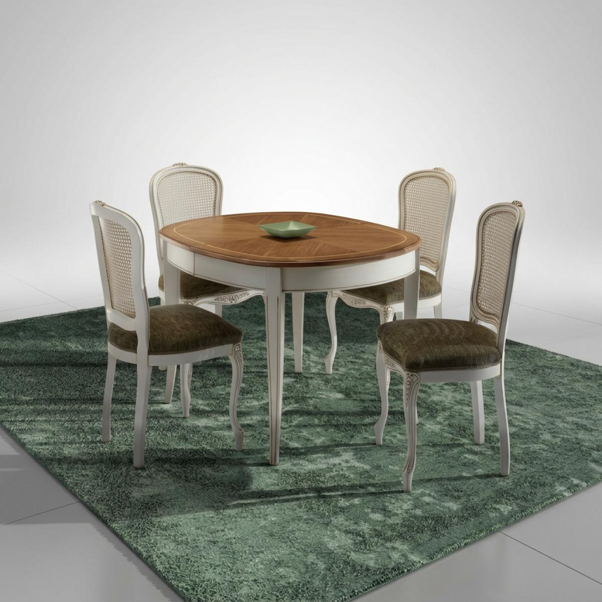 Ivory Baroque luxury Extendable Dining Room Set with Marquetry Oval Table & 6 Cane Back Chairs Front View by Luxury Group International