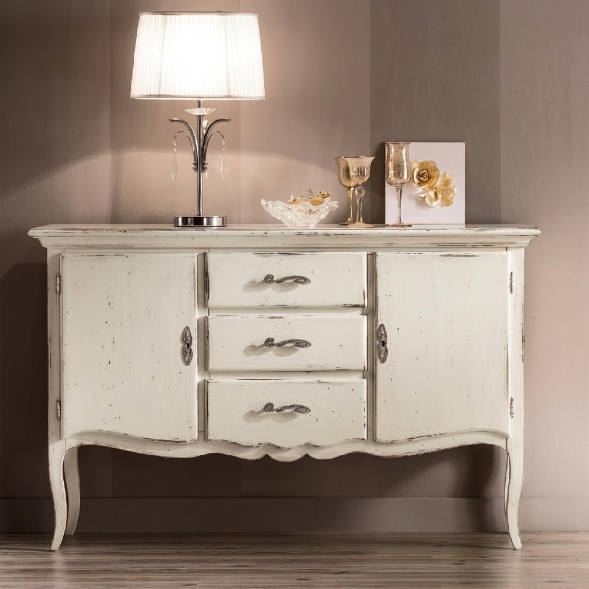 Elfenbeinfarbenes Barock Luxus Sideboard mit 3 Schubladen & 2 Türen Aufbewahrungsschrank – Barockmöbel Vorderansicht von Luxury Group International