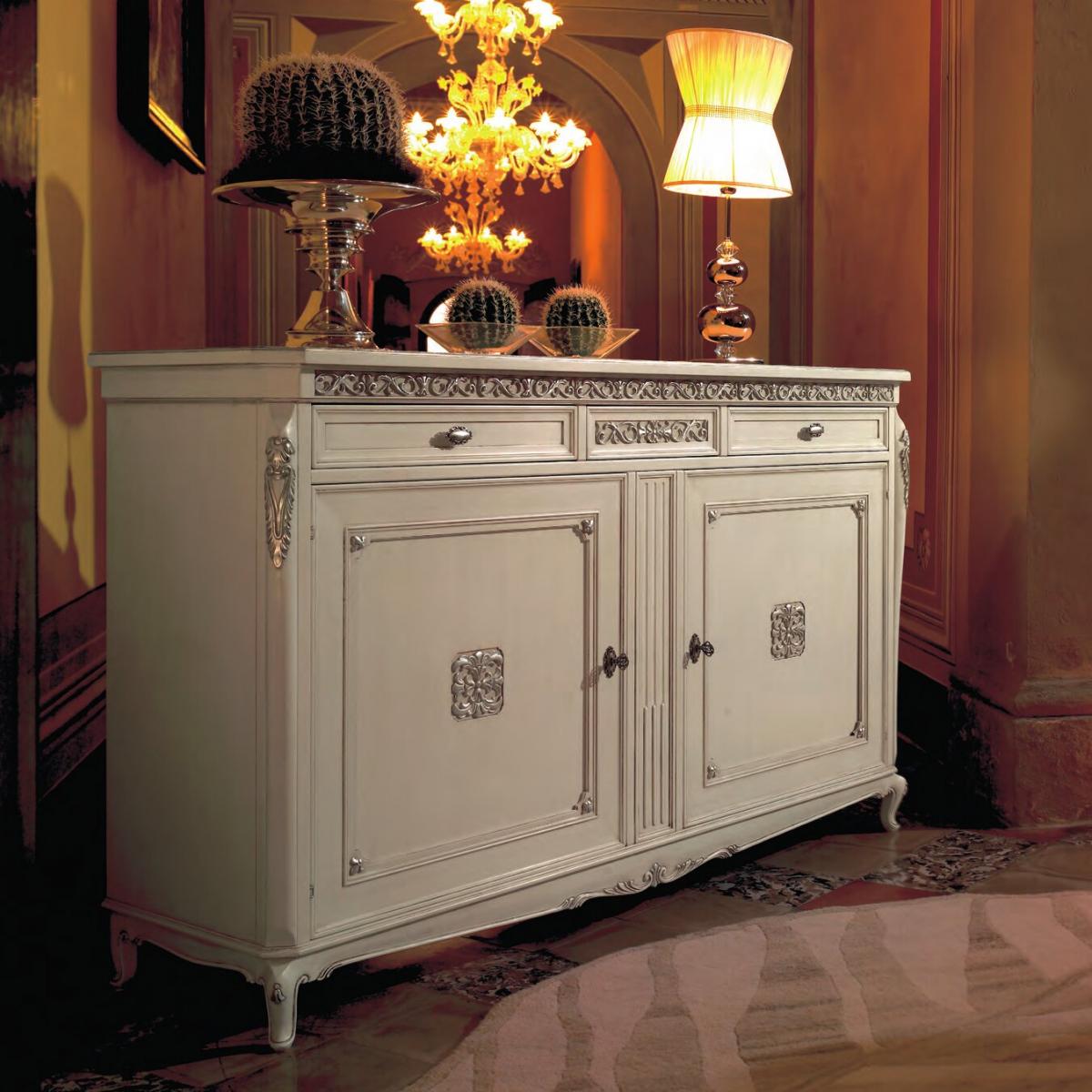 Elfenbeinfarbenes Barock Luxus Sideboard mit Doppel-Schubladen & Aufbewahrungsschrank – Barockmöbel Vorderansicht von Luxury Group International