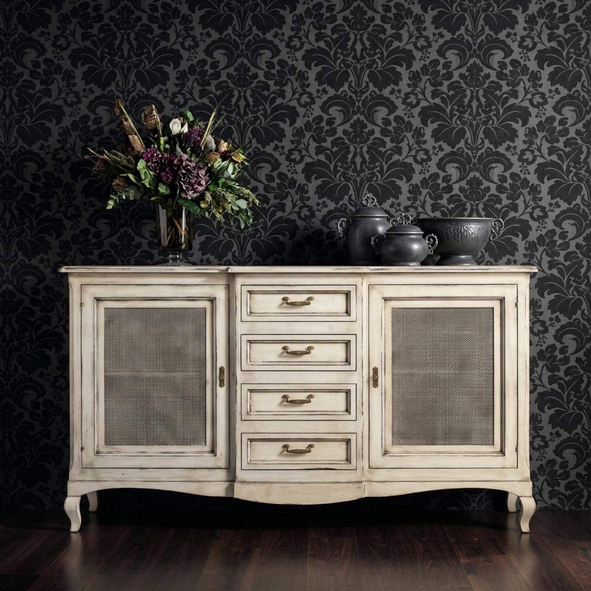 Ivory Baroque Luxury Sideboard with Multi Drawers & Cane Panel Storage Doors - Baroque Furniture Front View by Luxury Group International