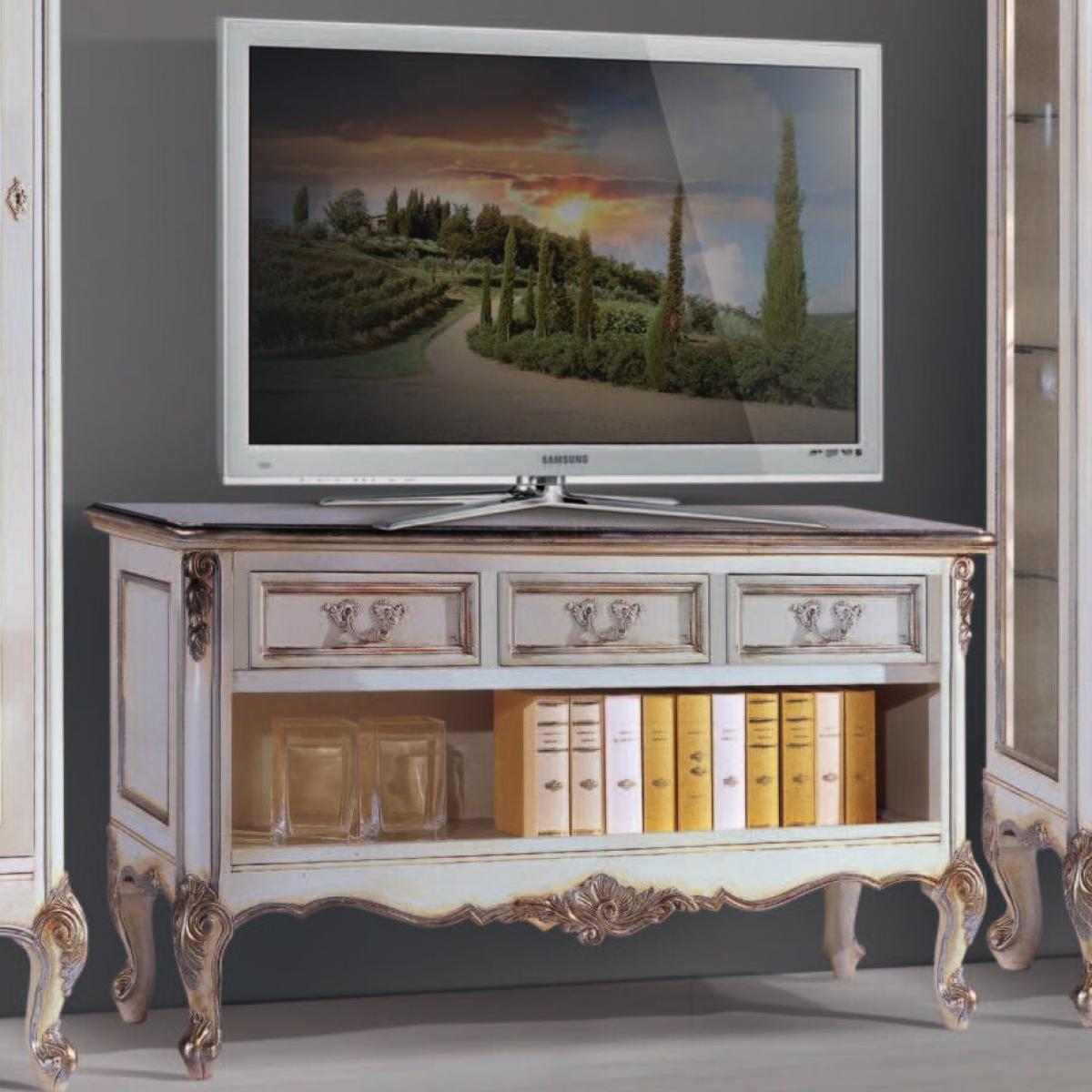 Ivory Baroque Luxury Television Furniture with Multi-Storage Cabinet in Gold Carved Accent - Baroque Furniture Front View by Luxury Group International