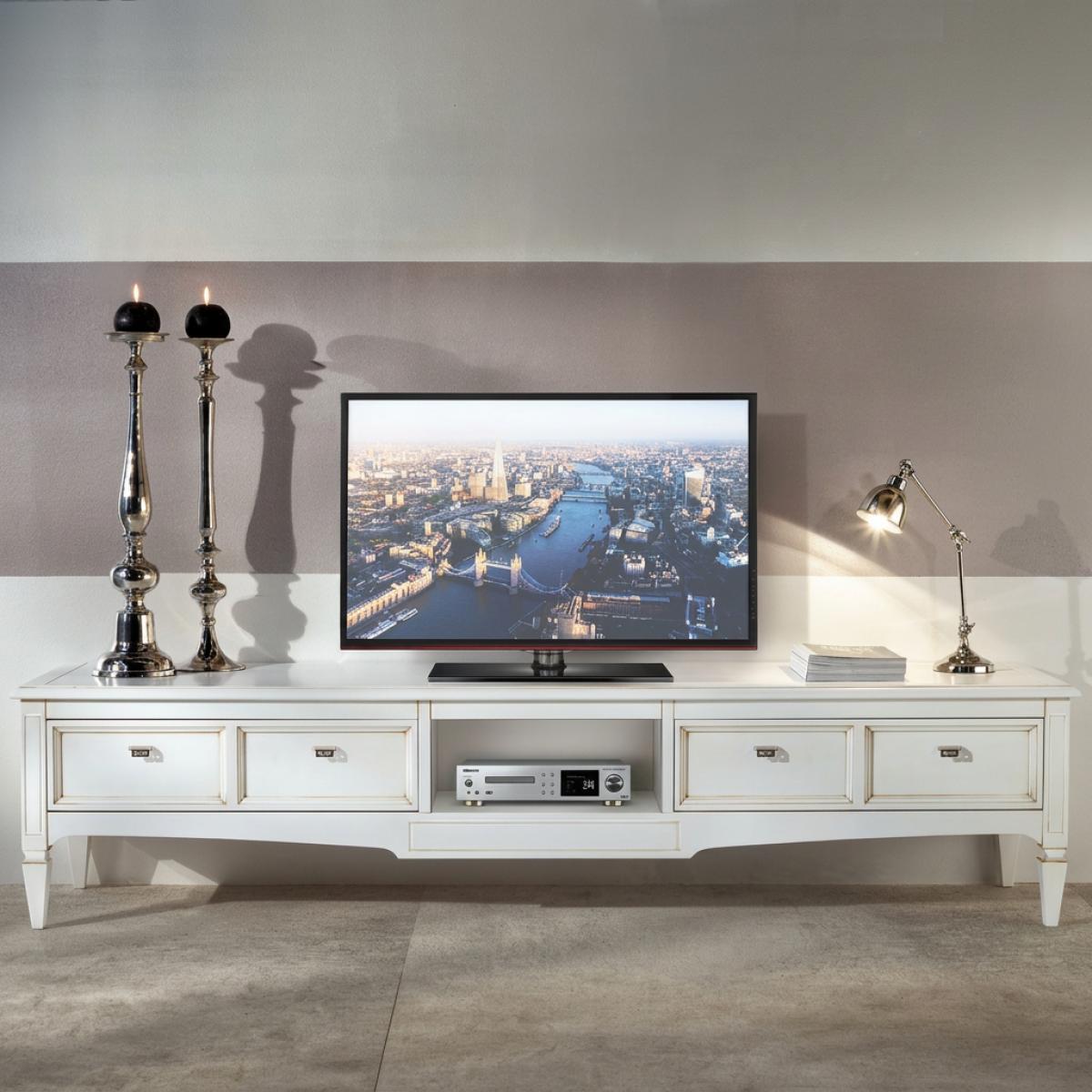 Ivory Baroque Luxury Television Furniture with Open Shelf & Multi-Drawer Storage - Baroque Furniture Front View by Luxury Group International