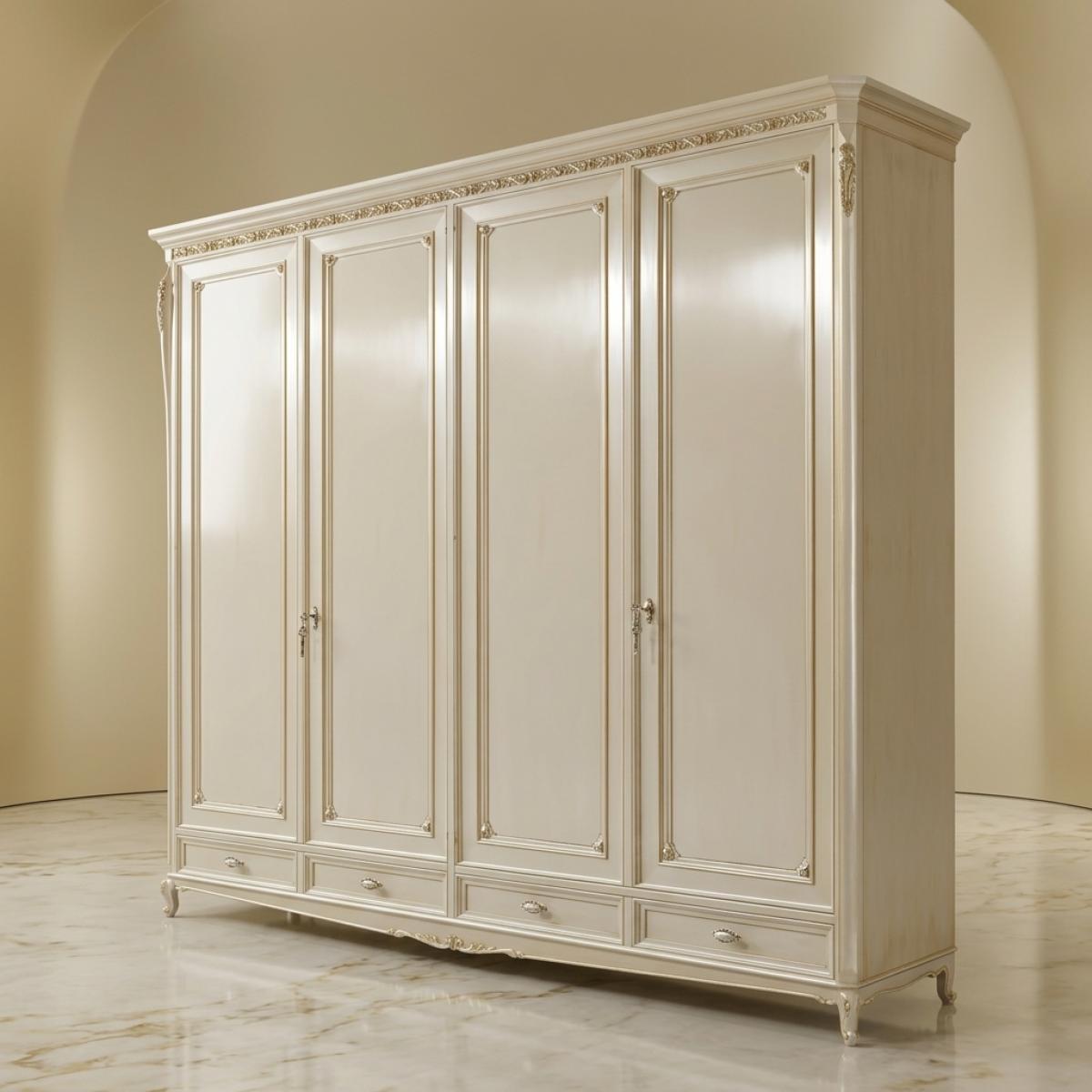 Ivory Baroque Luxury Wardrobe Cabinet with Multi-Door Panels & Lower Storage Base - Baroque Furniture Front View by Luxury Group International