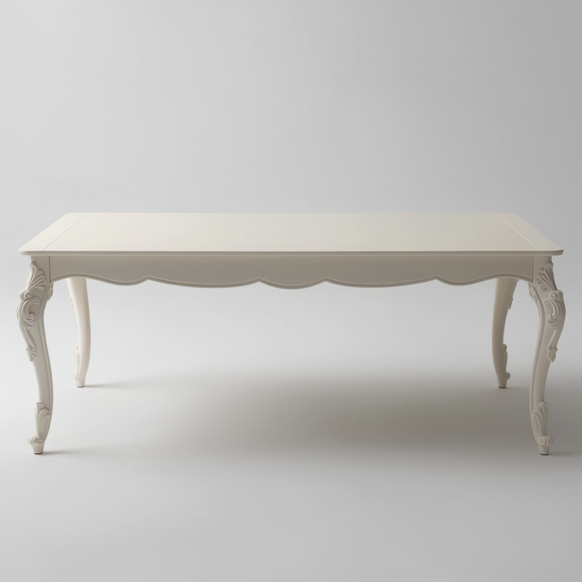 Ivory Lacquered Luxury Baroque Dining Table with Sculpted Cabriole Legs - 161 CM - Luxury Dining Room Furniture Front View by Luxury Group International