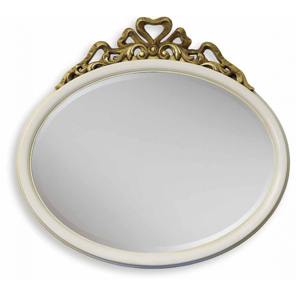Ivory Oval Baroque Luxury Wall Mirror with Open Scroll Gold Crest - Baroque Mirror Front View by Luxury Group International