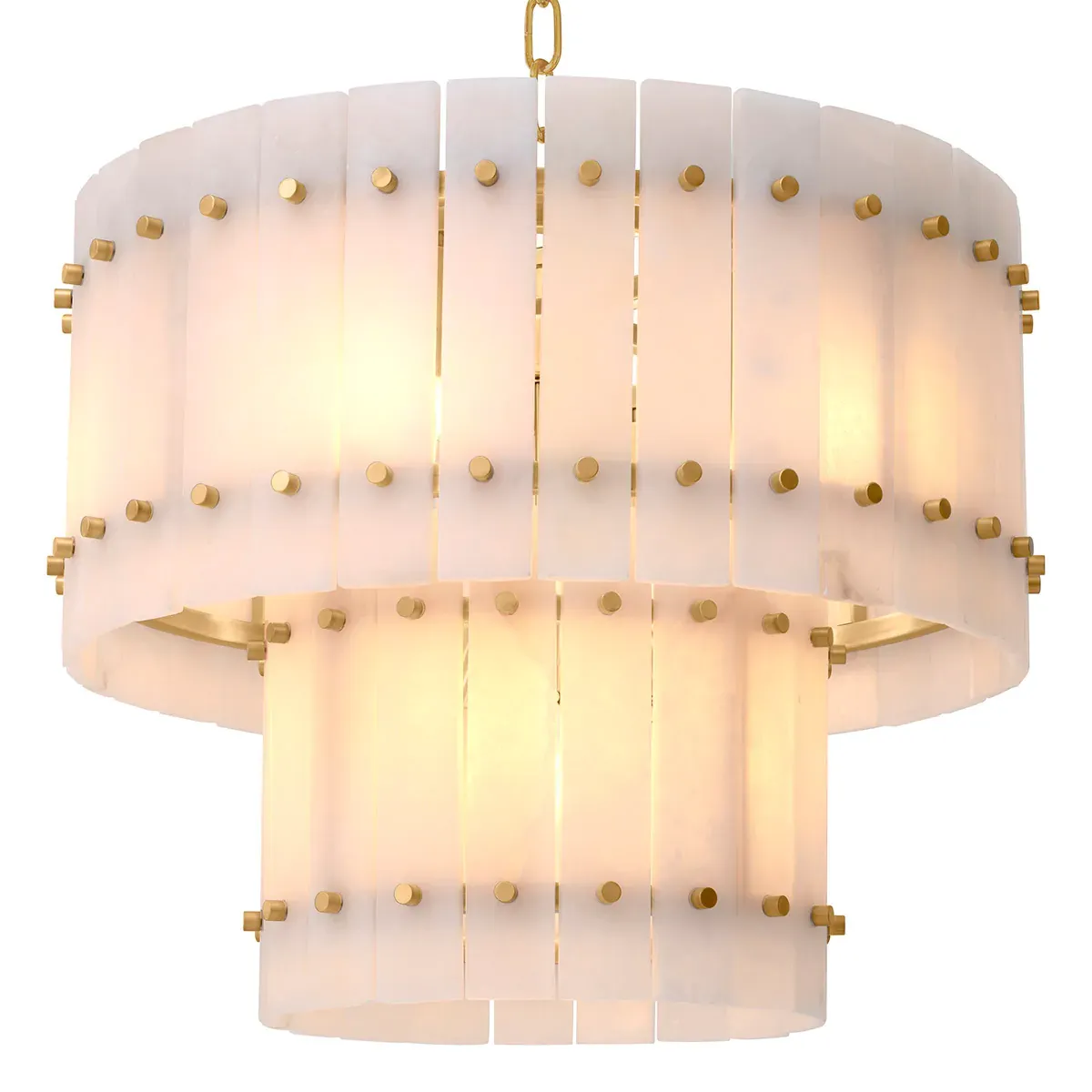 2 - tier White Marble Alabaster Luxury Chandelier With Antique brass finish by Luxury Group International