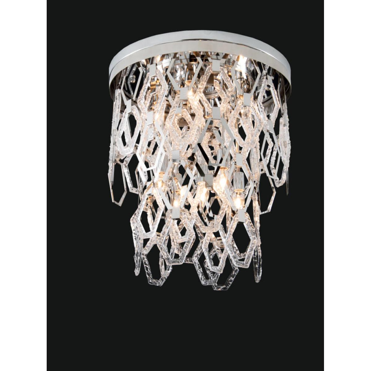 Luxury modern crystal chandelier in clear glass polished chrome with faceted prism lattice by Luxury Group International