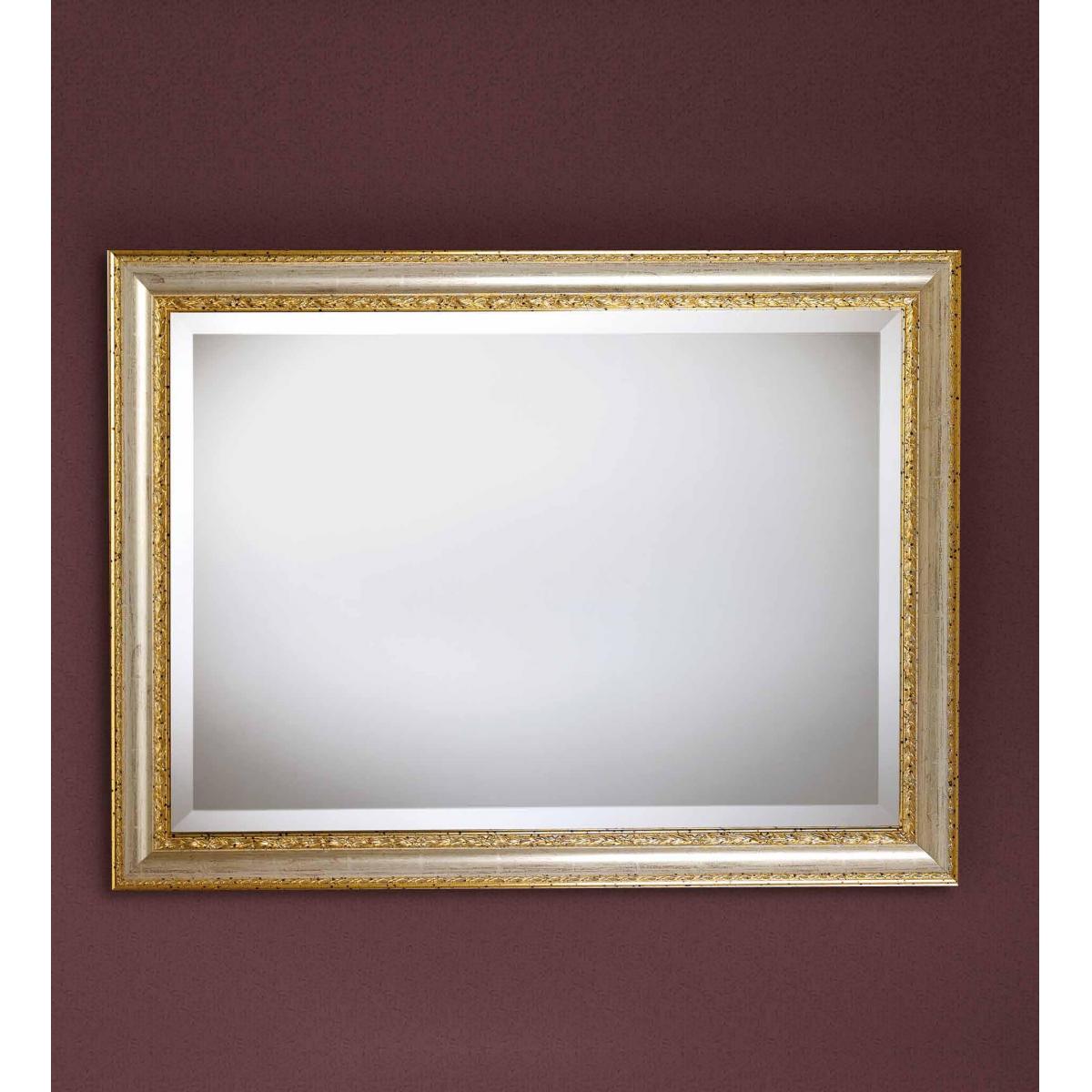 Luxury Antiqued Silver Baroque Wall Mirror with Gold Leaf Carved Inner Trim & Bevelled Glass Front View by Luxury Group International