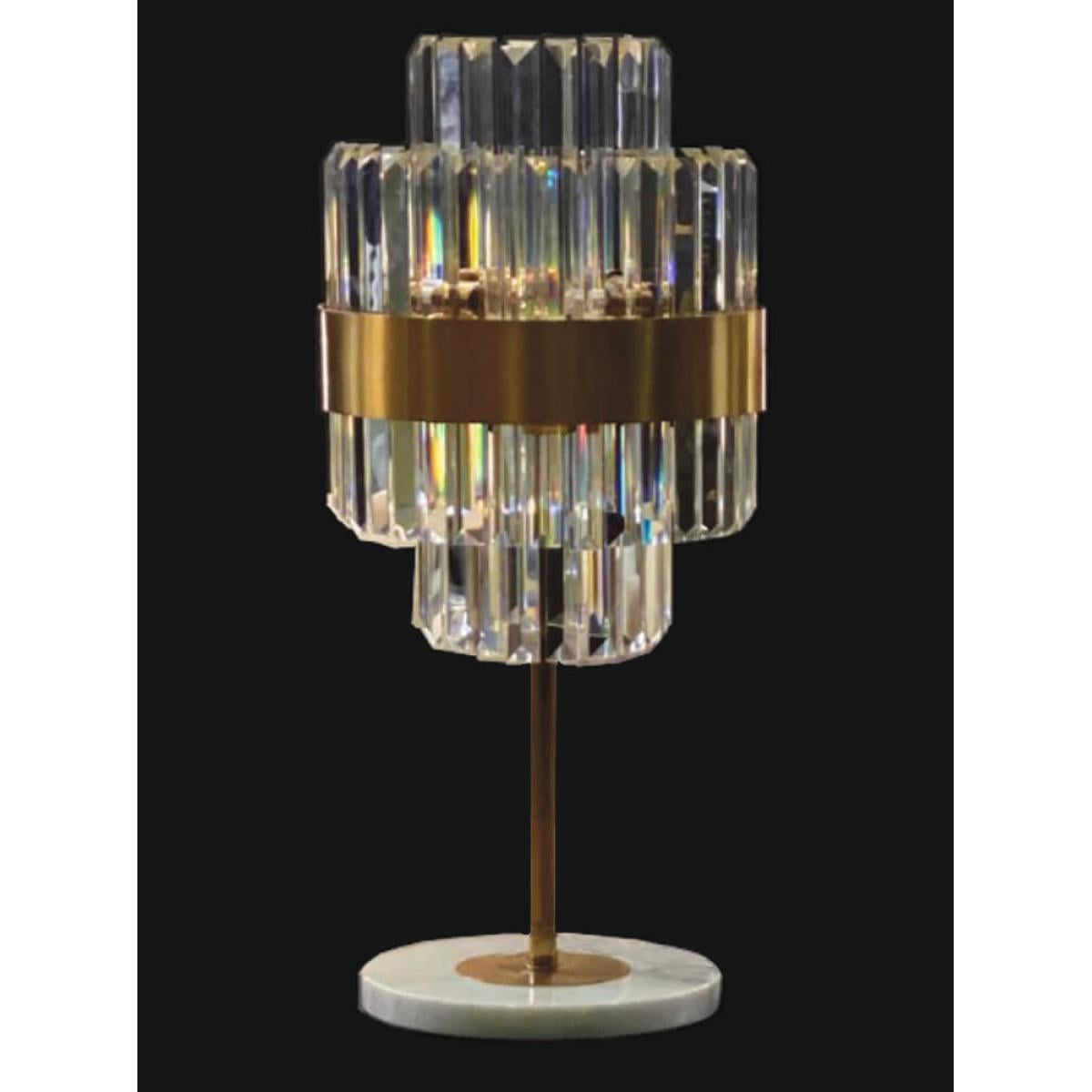 Luxury Art Deco Crystal Prism Golden Rod Table Lamp with Marble Base and Brass Band by Luxury Group International