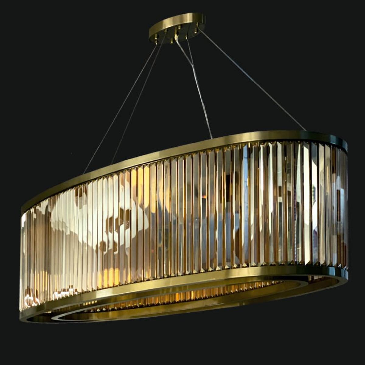 Luxury Art Deco Golden Frame Oval Crystal Chandelier For Home Decor Side View by Luxury Group International