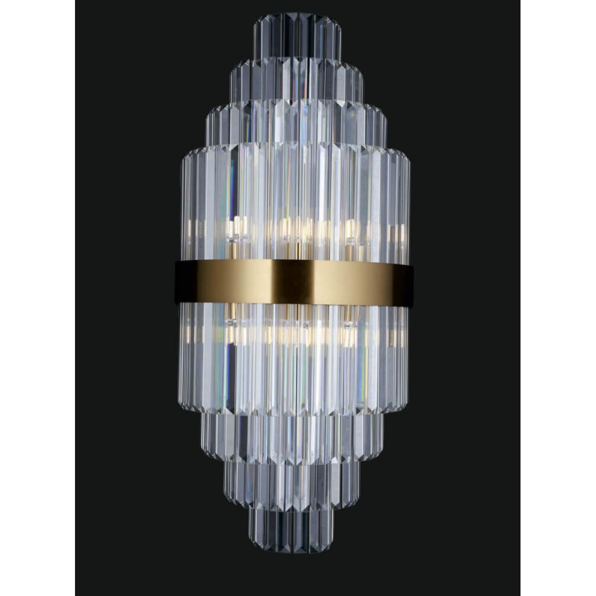 Luxury Art Deco Tiered Crystal Wall Lamp with Brass Band – Architectural Prism Light by Luxury Group International