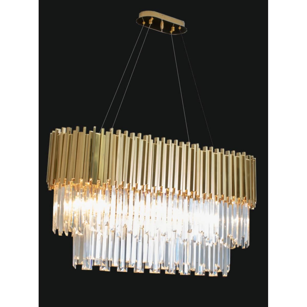 Luxuriöser zweistufiger linearer Kristallkronleuchter im Art-Deco-Stil von Luxury Group International