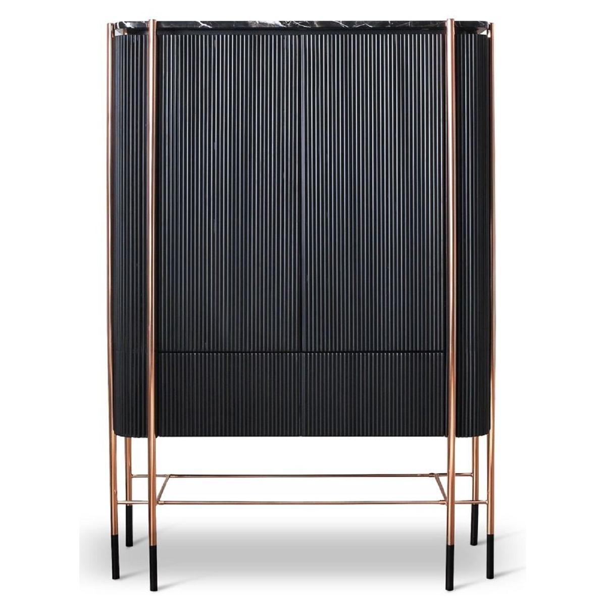 Buffet de bar de luxe Noir / Noir mat / Cuivre 104 x 52 x H. 150 cm par Luxury Group International
