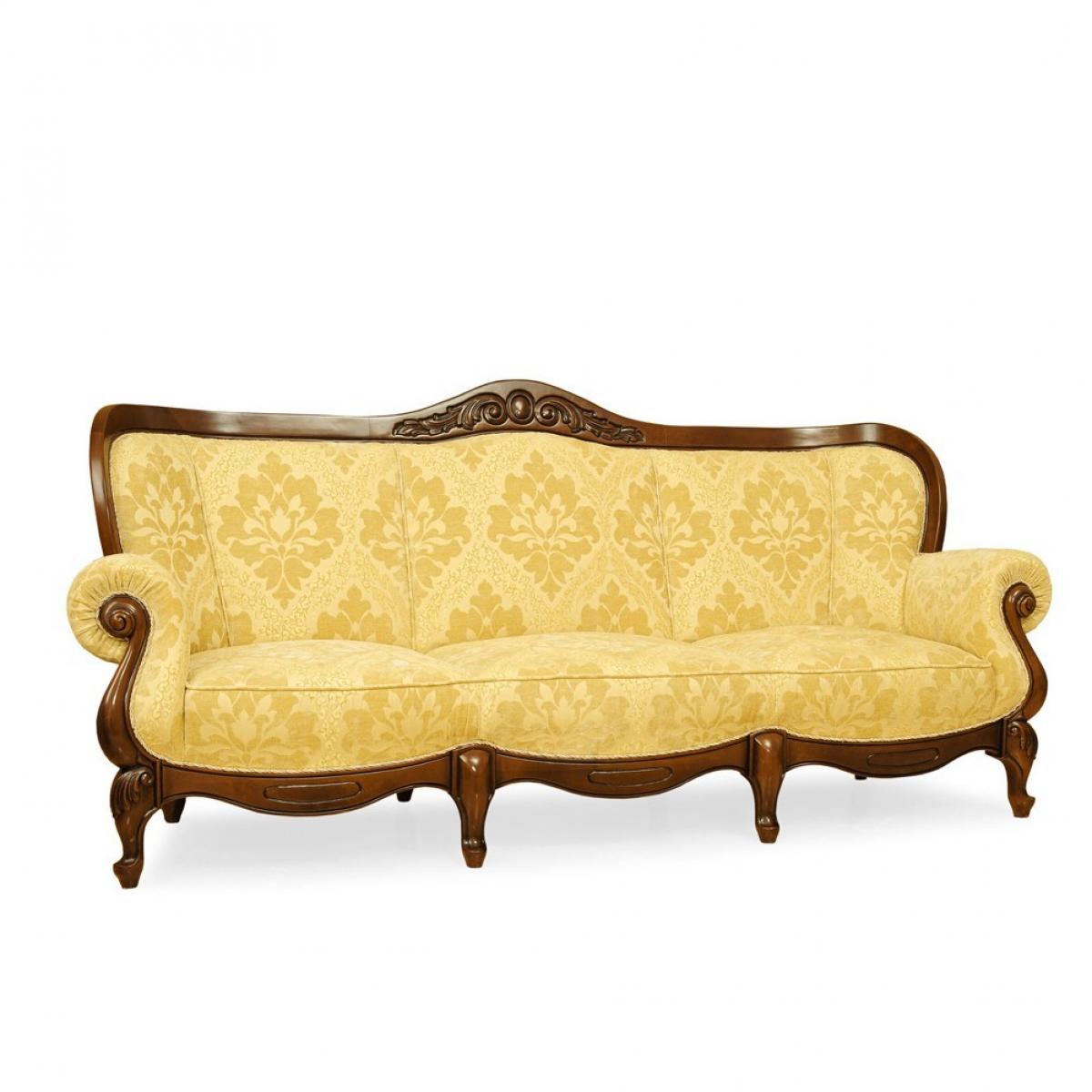 Luxus Barock 3-Sitzer Sofa mit Damastmuster Polsterung in Beige & Gelb Farbvarianten Vorderansicht von Luxury Group International