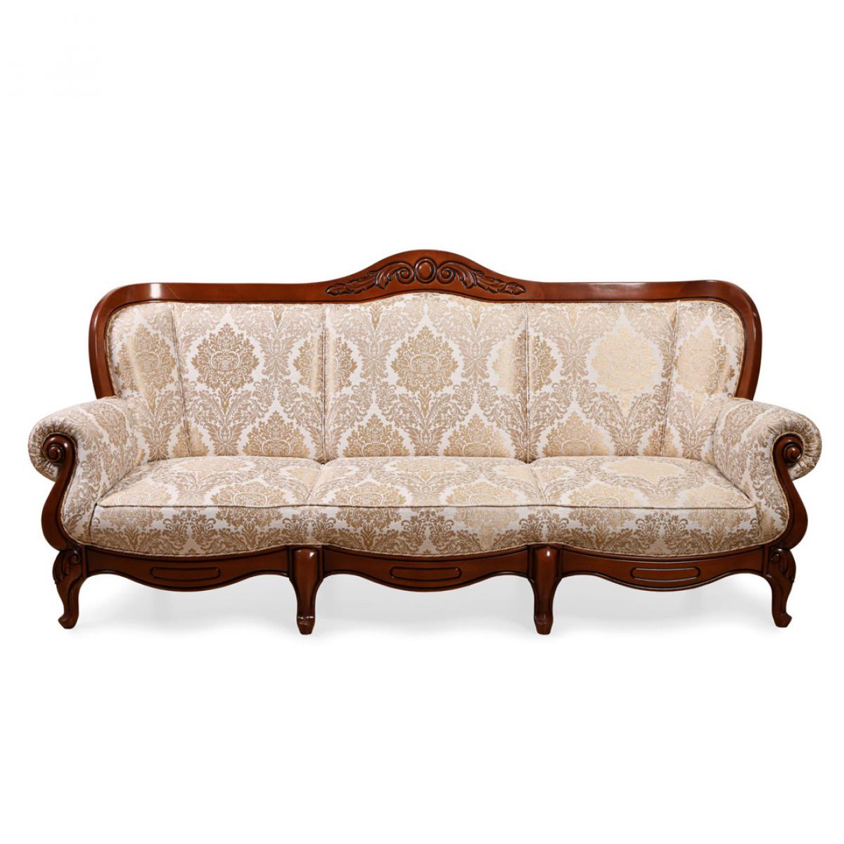 Luxus Barock 3-Sitzer Sofa mit Damastmuster Polsterung in Beige & Gelb Farbvarianten Vorderansicht von Luxury Group International