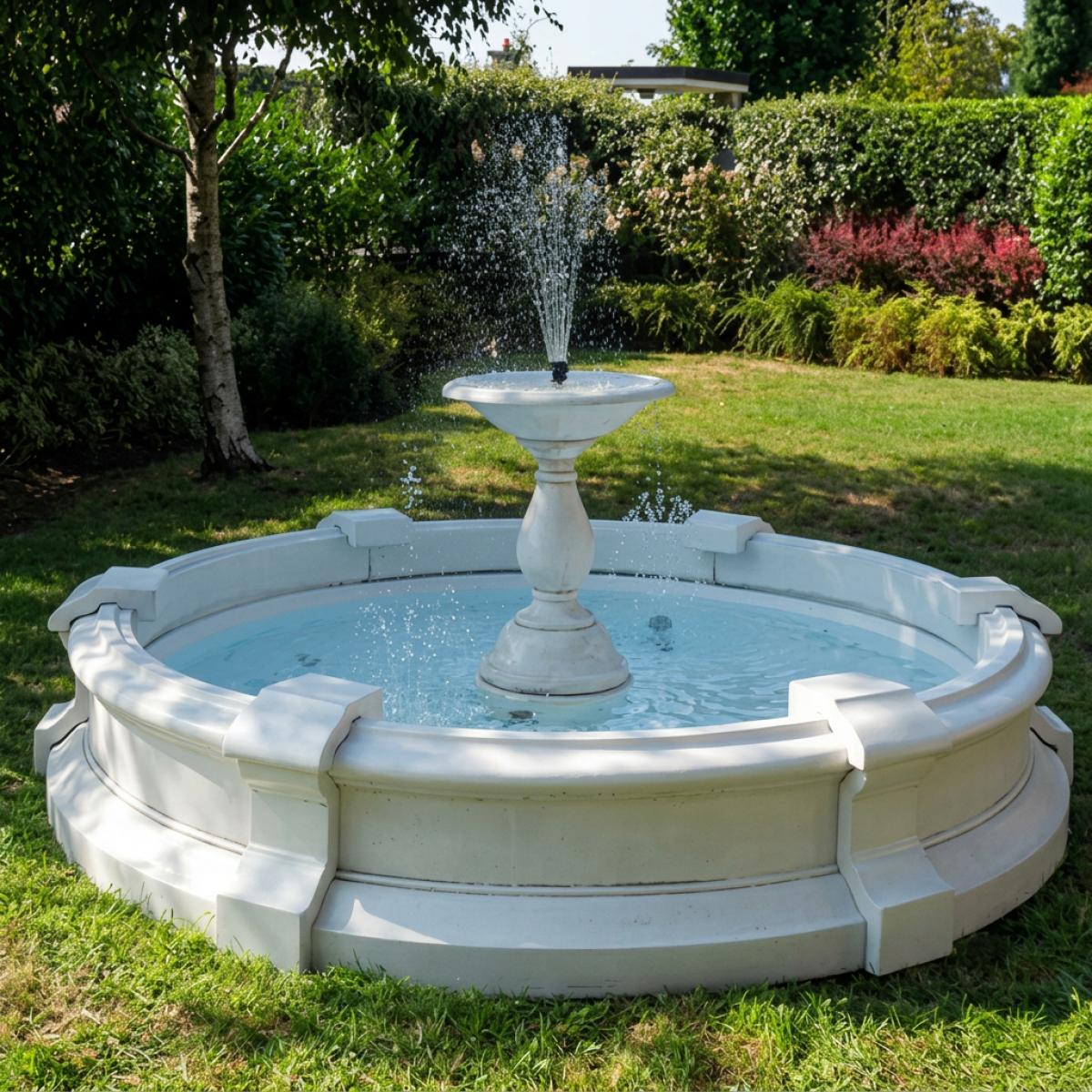 Fuente de Agua Central con Chorro Barroco de Lujo y Depósito Circular - Fuente Barroca Vista frontal por Luxury Group International