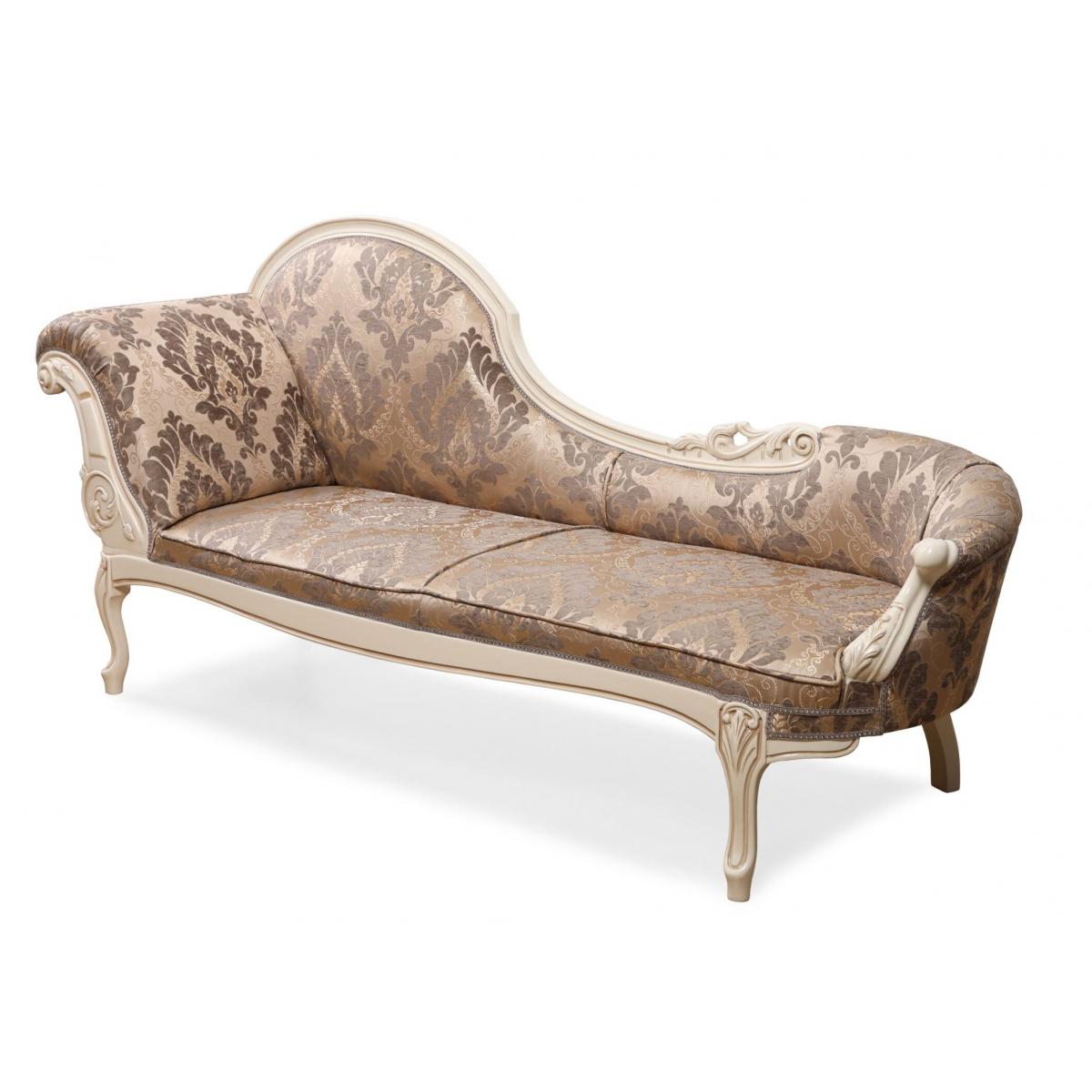 Luxus Barock Chaise Longue Sofa mit Damastmuster Polsterung und handgeschnitztem Holzrahmen Vorderansicht von Luxury Group International