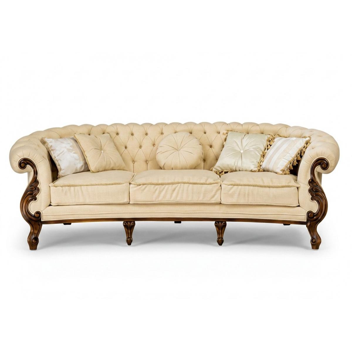 Luxus Barock Chesterfield 3-Sitzer Sofa mit Gefältelter Polsterung – Beige & Blassrosa Varianten Vorderansicht von Luxury Group International