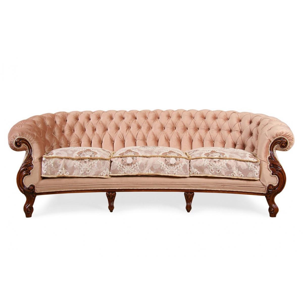 Luxus Barock Chesterfield 3-Sitzer Sofa mit Gefältelter Polsterung – Beige & Blassrosa Varianten Vorderansicht von Luxury Group International
