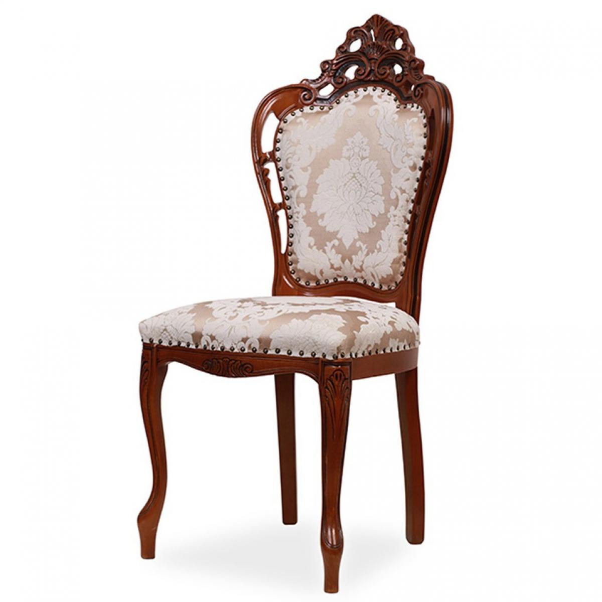 Luxury Baroque Dining Chair with Ornate Crest Backrest in Silver/Red & Walnut/Beige Variations Front View by Luxury Group International
