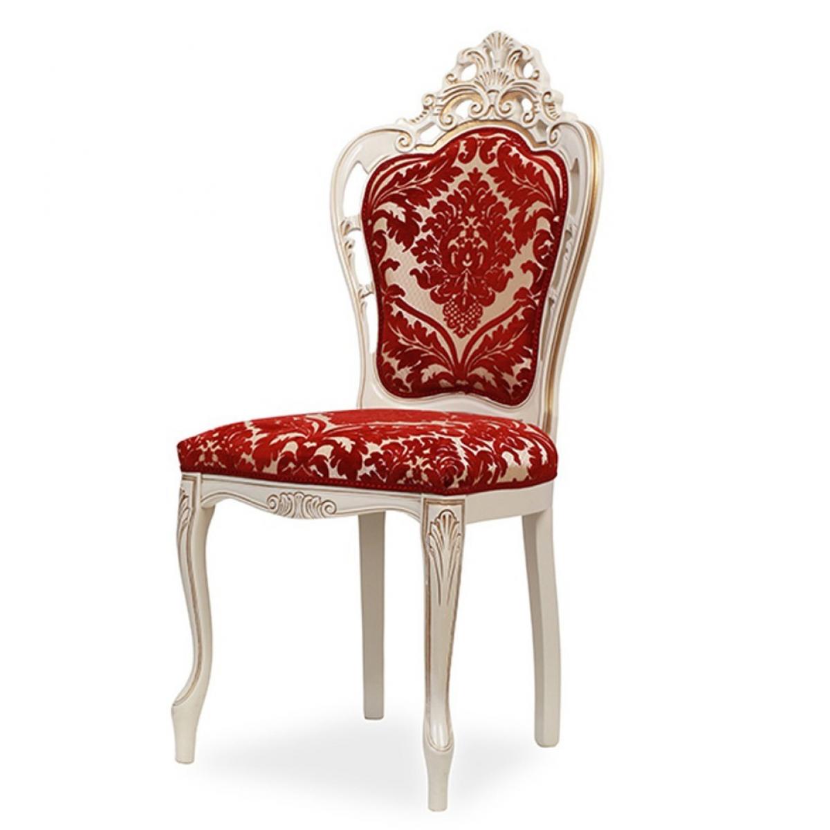 Luxury Baroque Dining Chair with Ornate Crest Backrest in Silver/Red & Walnut/Beige Variations Front View by Luxury Group International