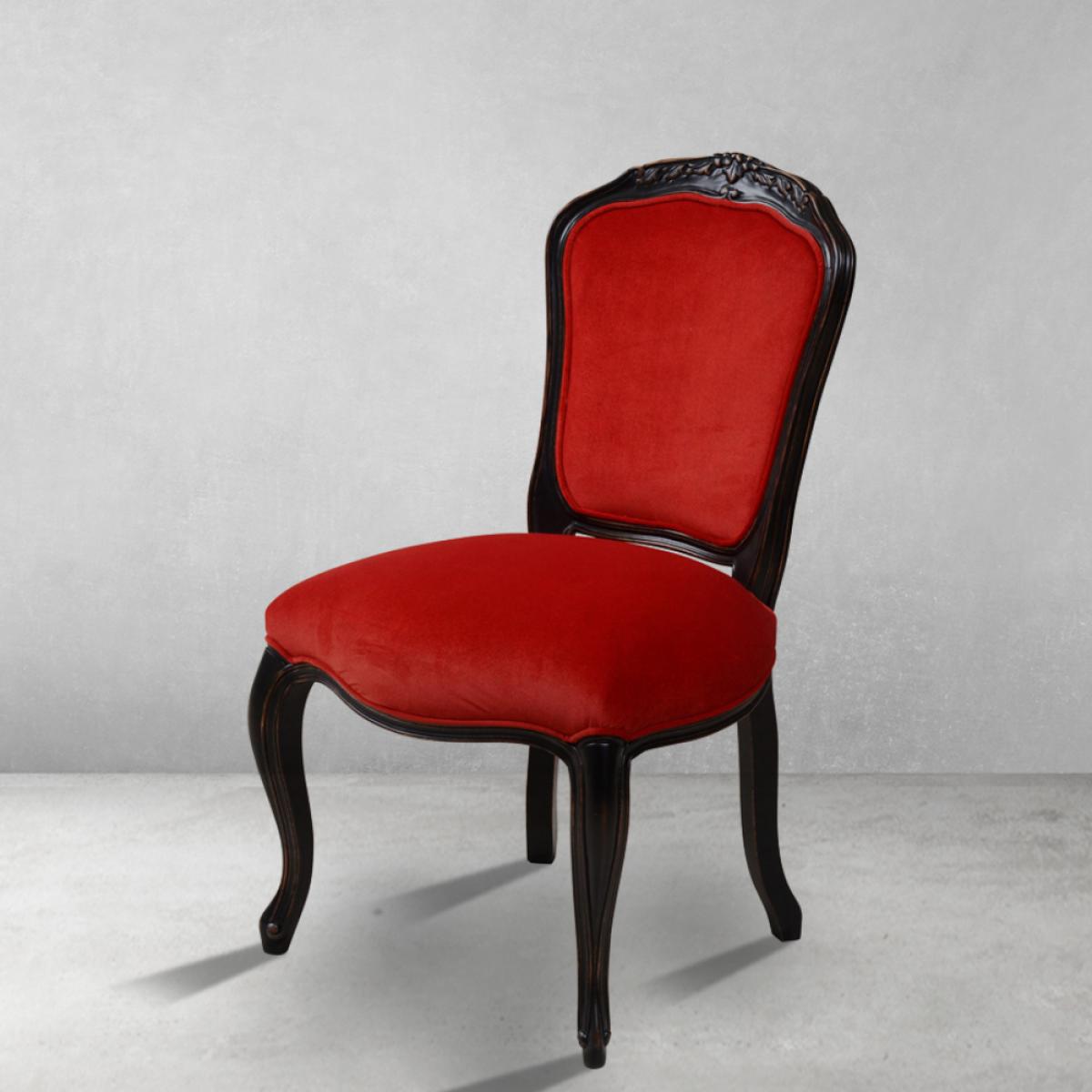 Luxury Baroque Dining Chair with Red Velvet Upholstery in Black Wood Frame - Dining Room Furniture Front View by Luxury Group International