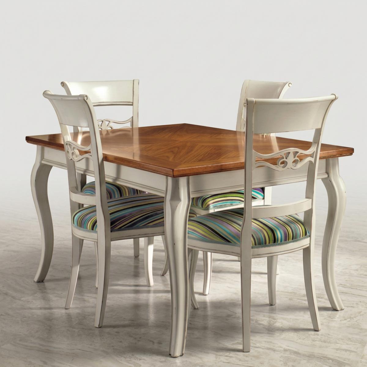 Luxus Barock Esszimmer Set Silber/Nussbaum/Mehrfarbig gestreift – 1 Esstisch & 4 Stühle – Barock Esszimmer Set Vorderansicht von Luxury Group International