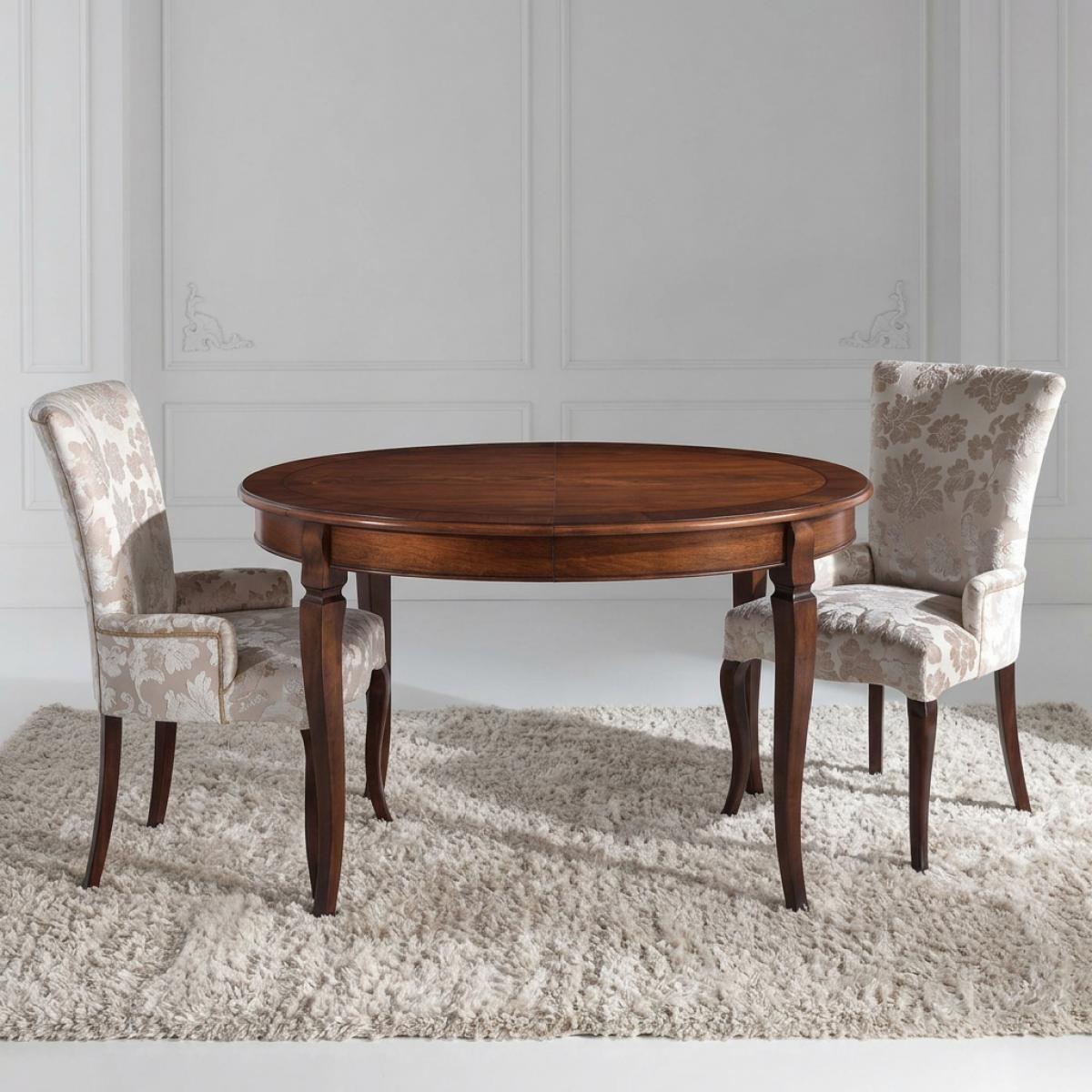 Luxury Baroque Extendable Dining Room Set - 1 Oval Wooden Table & 6 Floral Upholstered Armchairs Front View by Luxury Group International