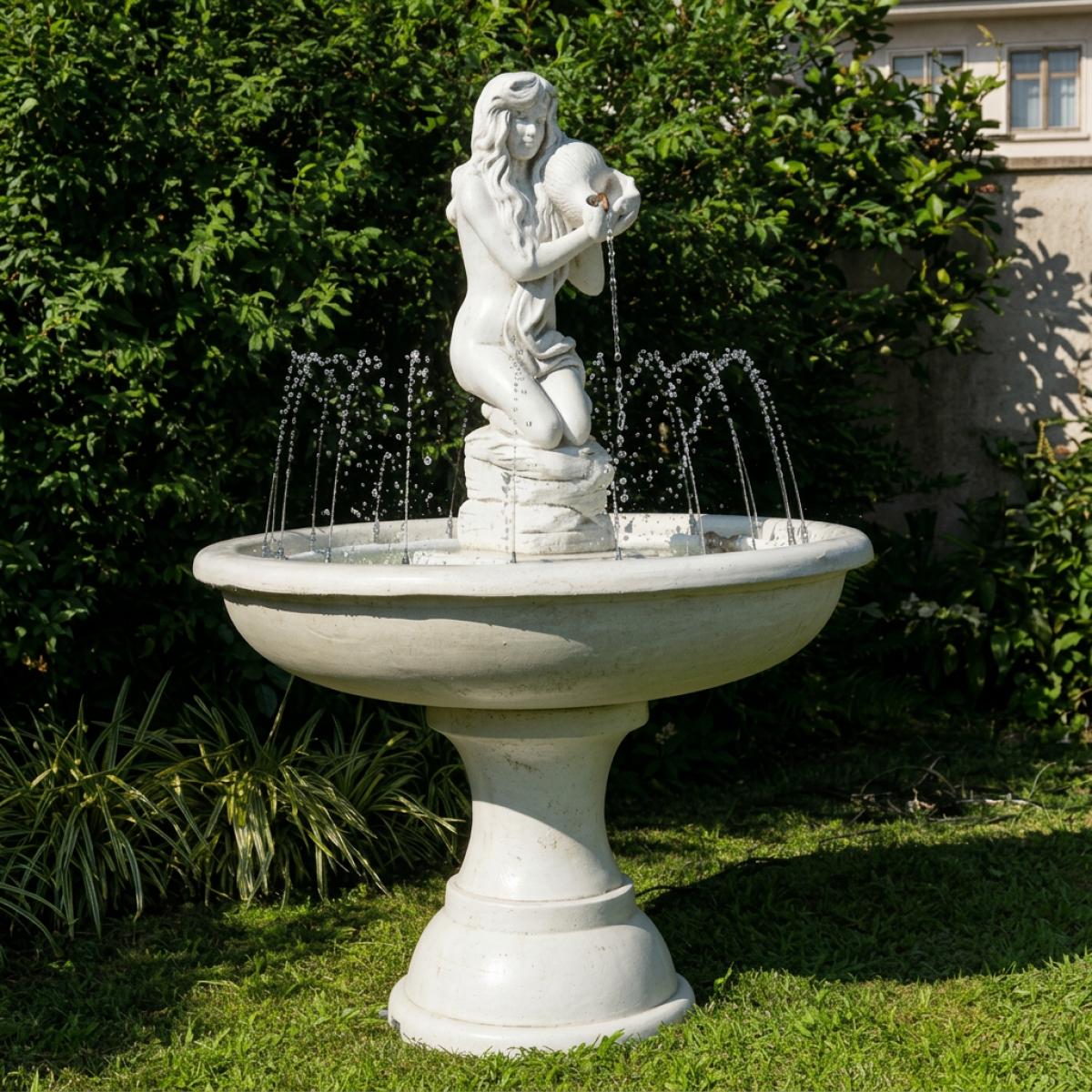 Fontana d'Acqua con Scultura Femminile Barocca di Lusso e Design a Bacino a Cascata - Fontana Barocca Vista frontale di Luxury Group International