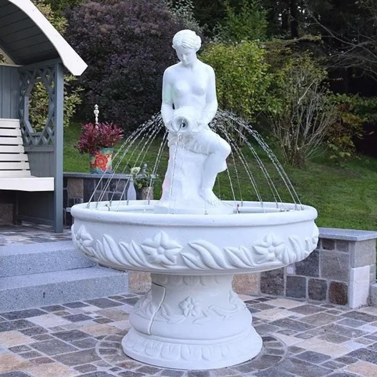 Fuente de Agua con Escultura Femenina Barroca de Lujo y Sistema de Chorros Radiantes en Cuenca Circular - Fuente Barroca Vista frontal por Luxury Group International