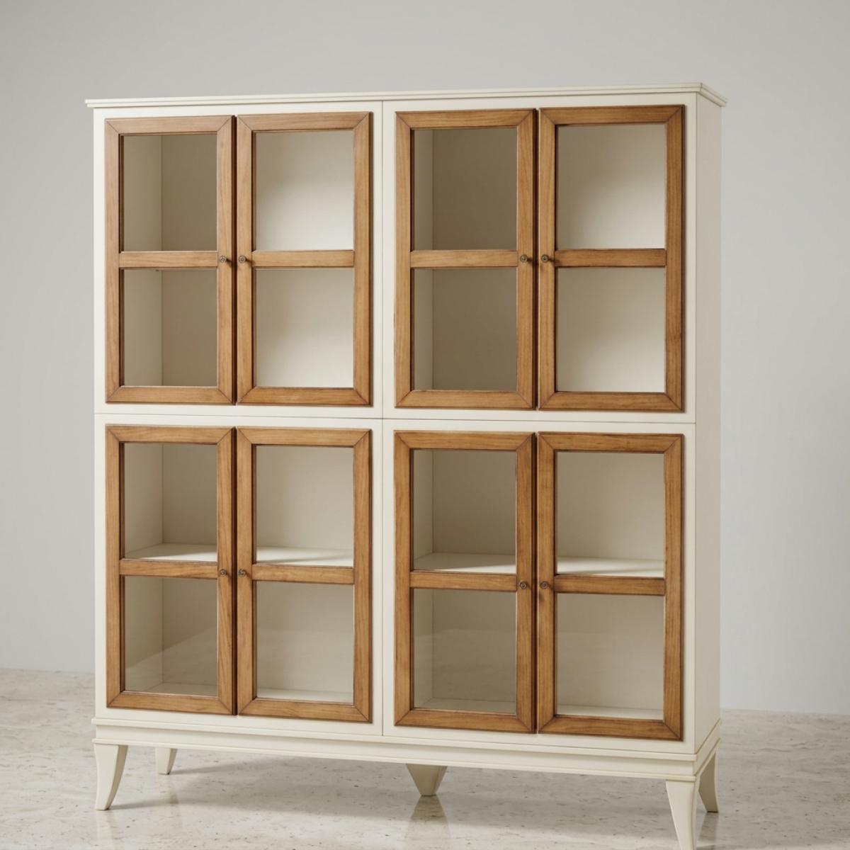 Luxury Baroque Ivory Display Cabinet with Eight Glass Doors in Wooden Framed Panels - Baroque Furniture Front View by Luxury Group International