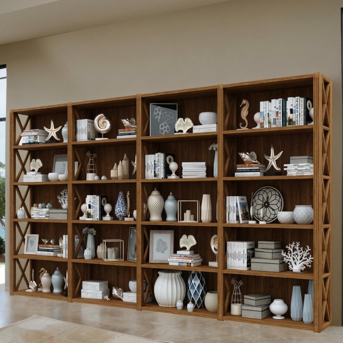 Luxury Baroque Multi-Tier Open Display Shelve Cabinet with Geometric Side Panels - Baroque Furniture Front View by Luxury Group International