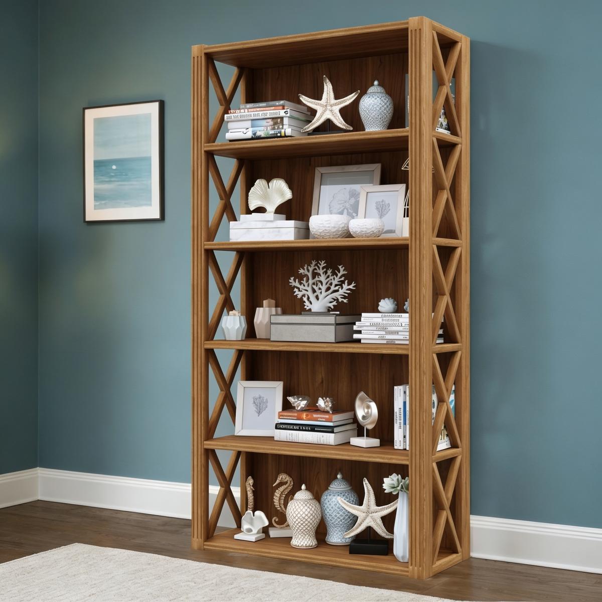 Luxury Baroque Open Frame Shelve Cabinet with Geometric Side Panels - Baroque Furniture Front View by Luxury Group International