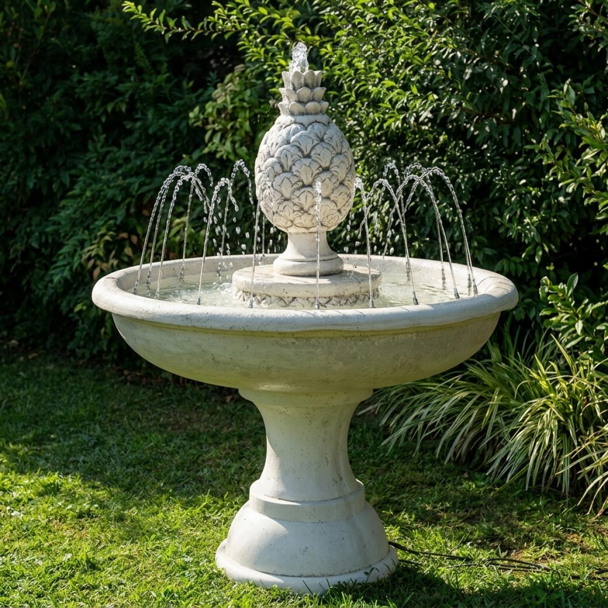 Fontana d'Acqua di Lusso Barocca a Forma di Ananas con Bacino Circolare - Fontana Barocca Vista frontale di Luxury Group International