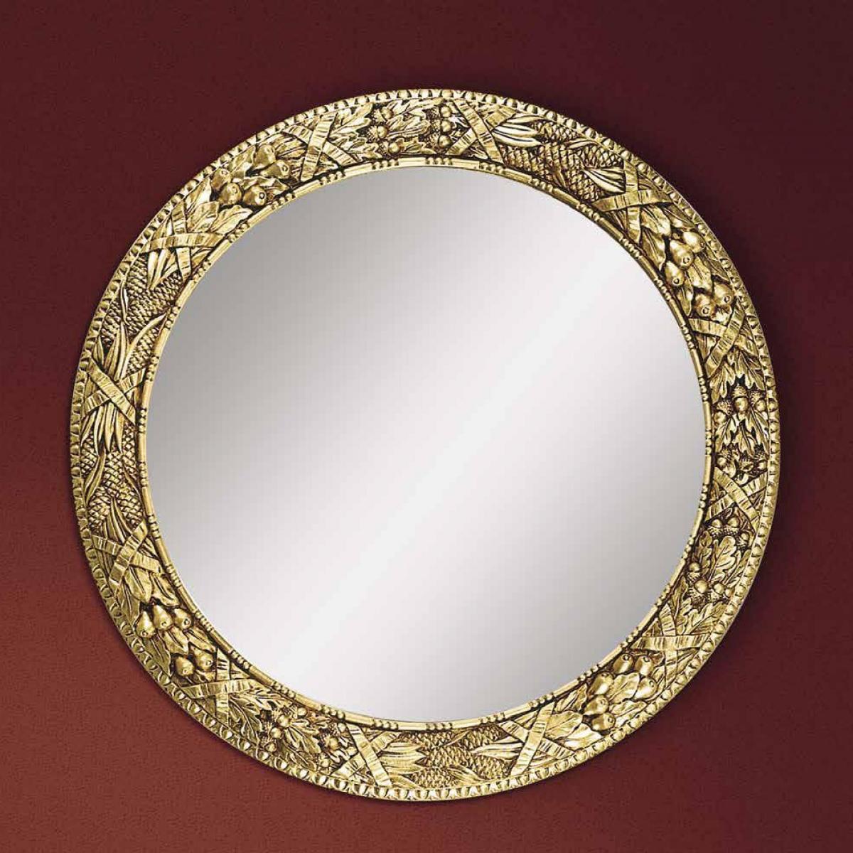Luxury Baroque Round Wall Mirror with Ornamental Botanical Gold Frame - Baroque Mirror Front View by Luxury Group International